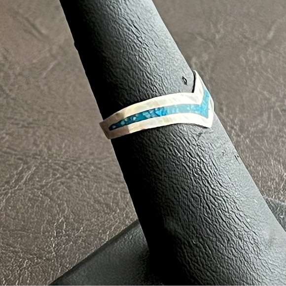 Vintage Taxco Mexico sterling silver crushed turquoise ring - Picture 6 of 11